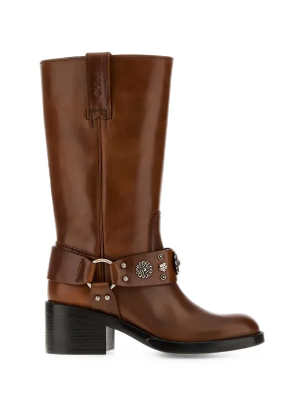 Chloé Dakota Studded Leather Boots in Brown