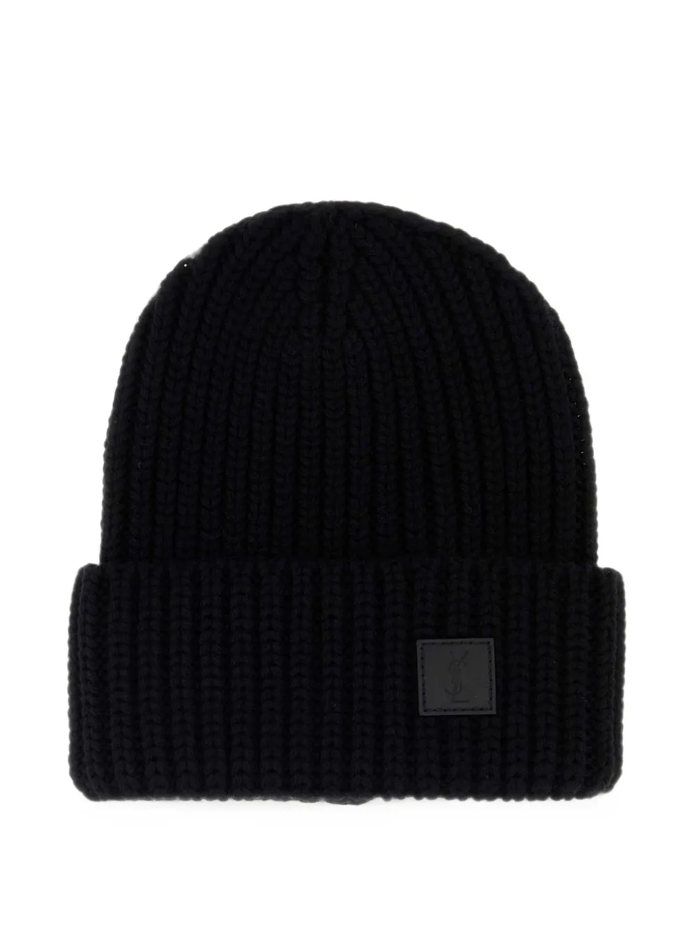 Saint Laurent ribbed-knit logo-patch beanie hat · L