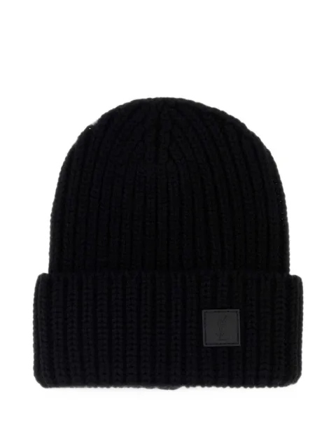 Saint Laurent ribbed-knit logo-patch beanie hat