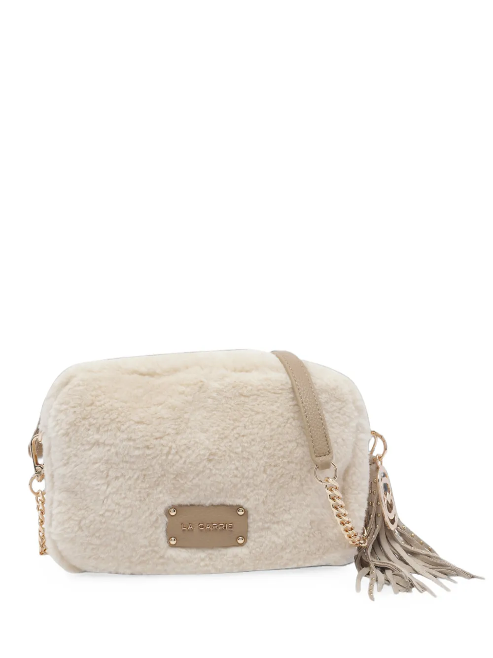 La Carrie Teddy faux-fur shoulder bag - Bianco