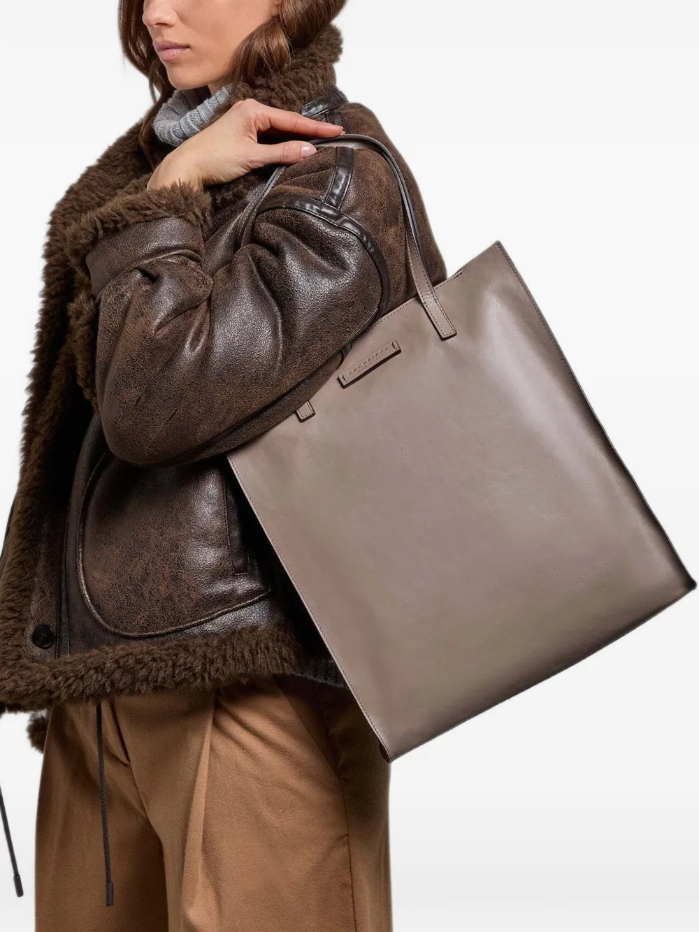 The Bridge Mirra leren shopper Grijs