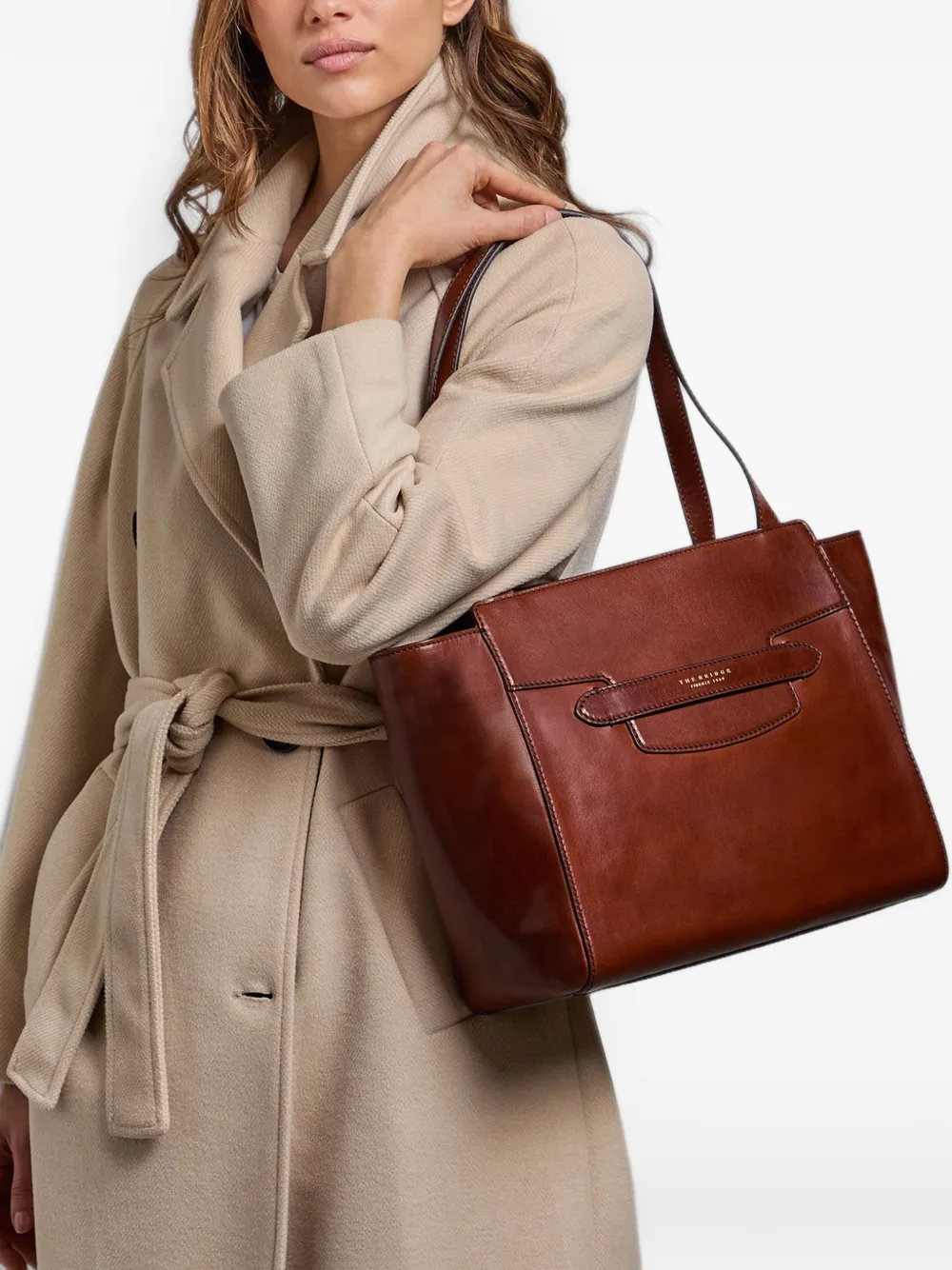 The Bridge Leren shopper met logoprint Bruin