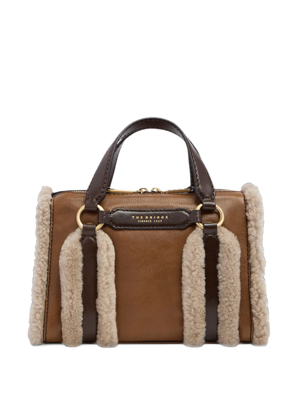 The Bridge Schultertasche aus Leder mit Shearling-Besatz - Braun