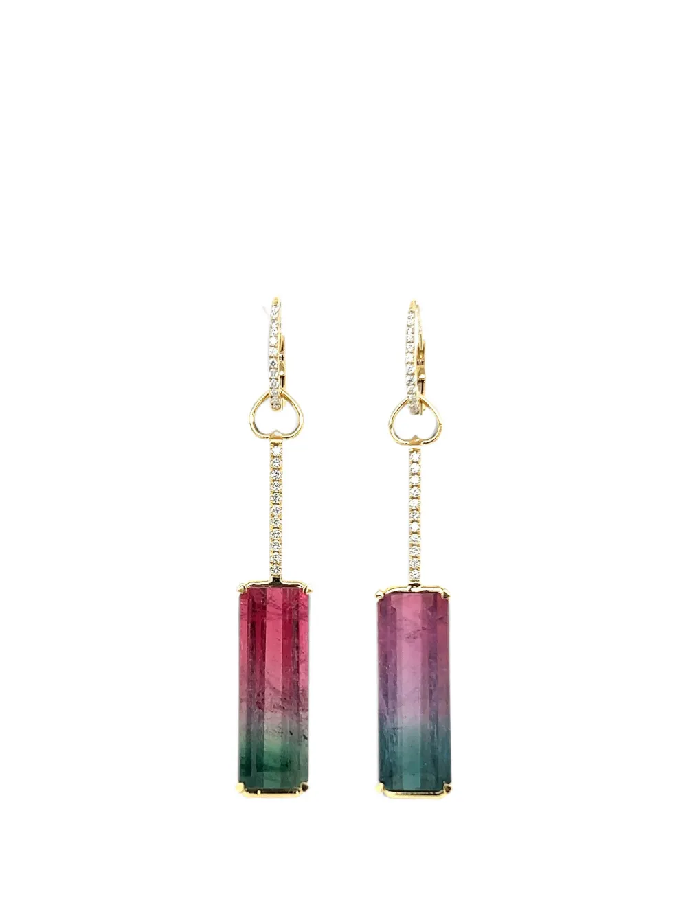 Lisa Nik watermelon tourmaline and diamond drop earrings