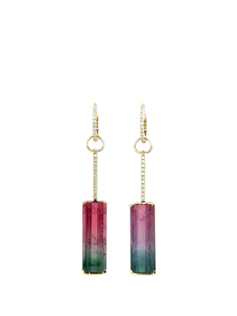 Lisa Nik watermelon tourmaline and diamond drop earrings