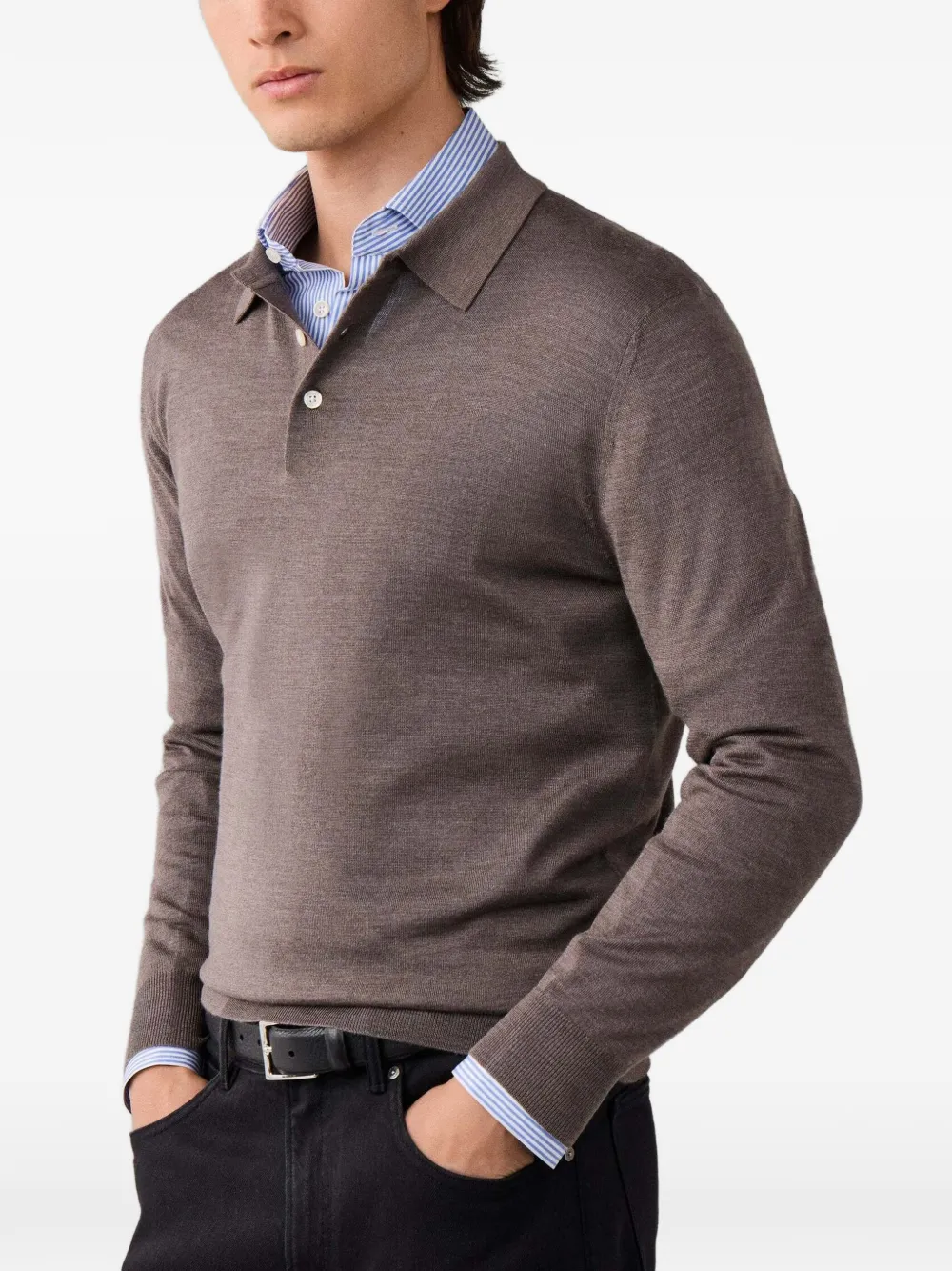 Hackett London Gebreid poloshirt Bruin