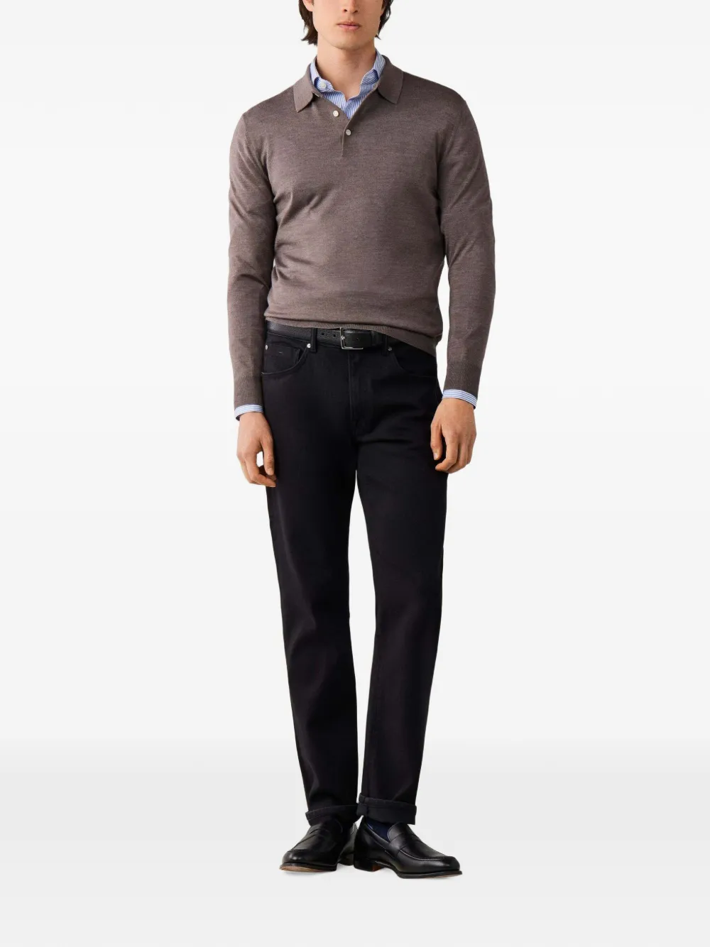 Hackett London Gebreid poloshirt Bruin