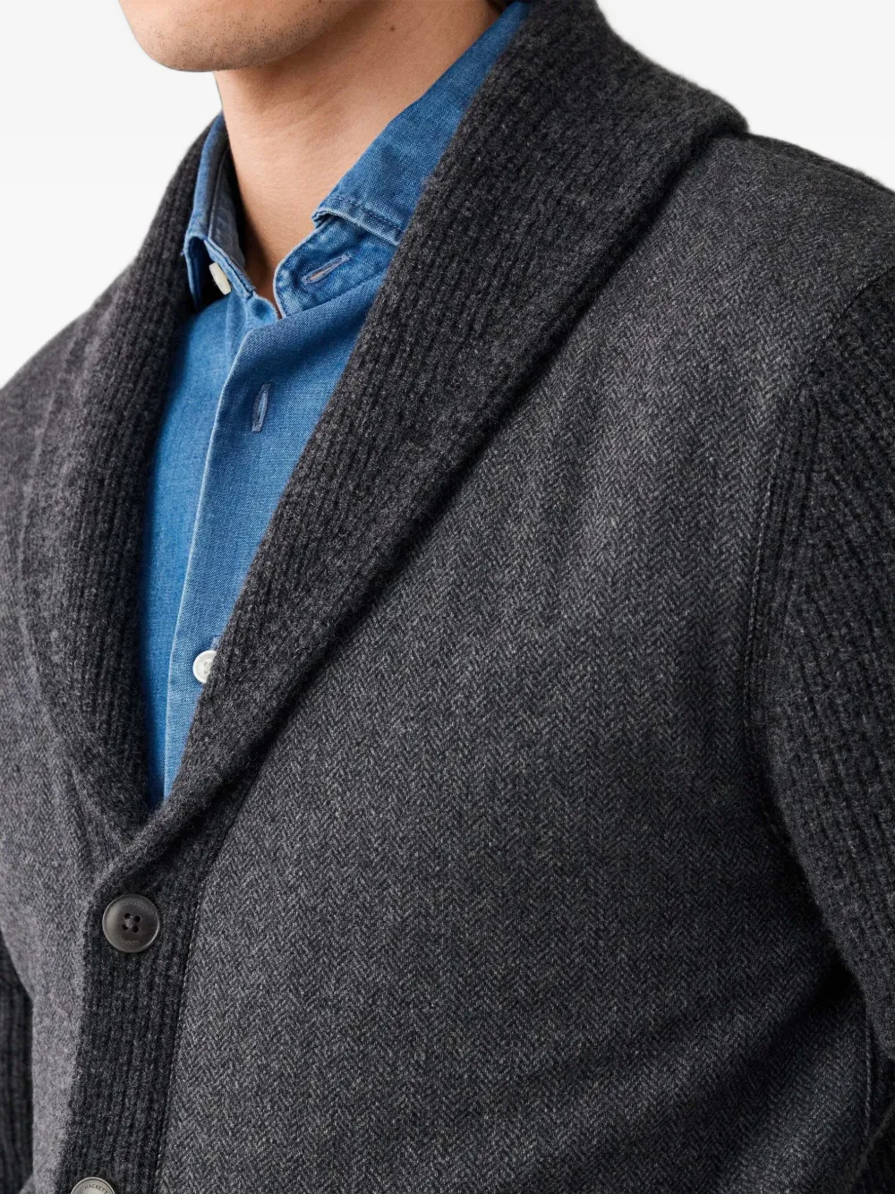 Hackett London Vest met sjaalkraag en visgraatpatroon Grijs