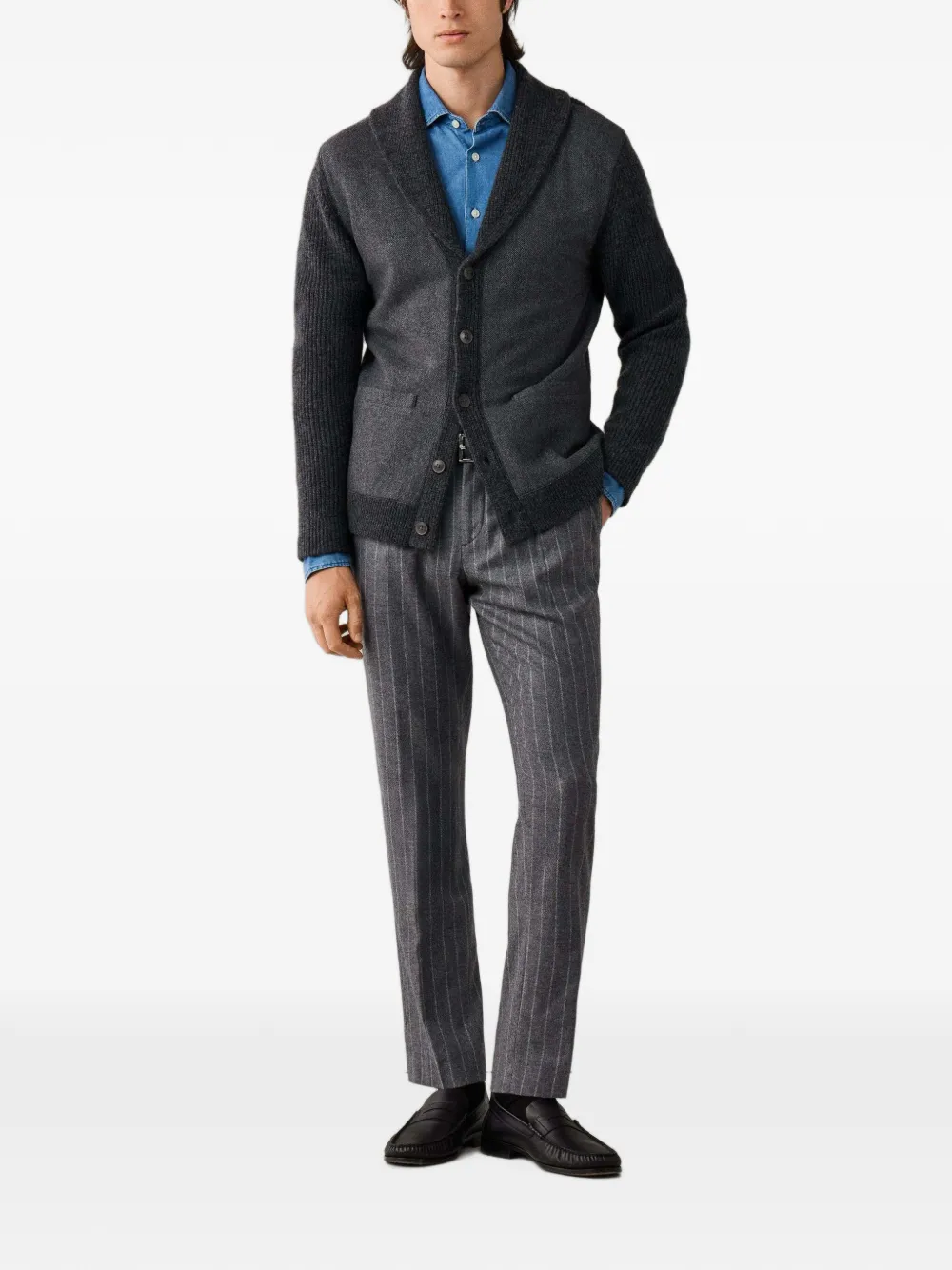 Hackett London Vest met sjaalkraag en visgraatpatroon Grijs