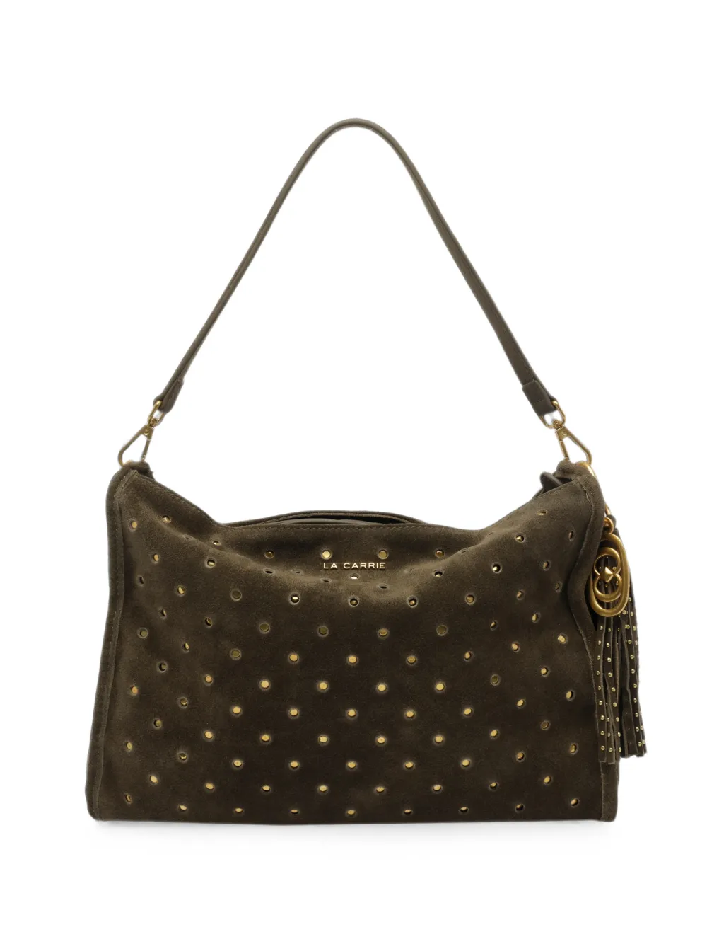 La Carrie Downtown stud-embellished shoulder bag - Verde
