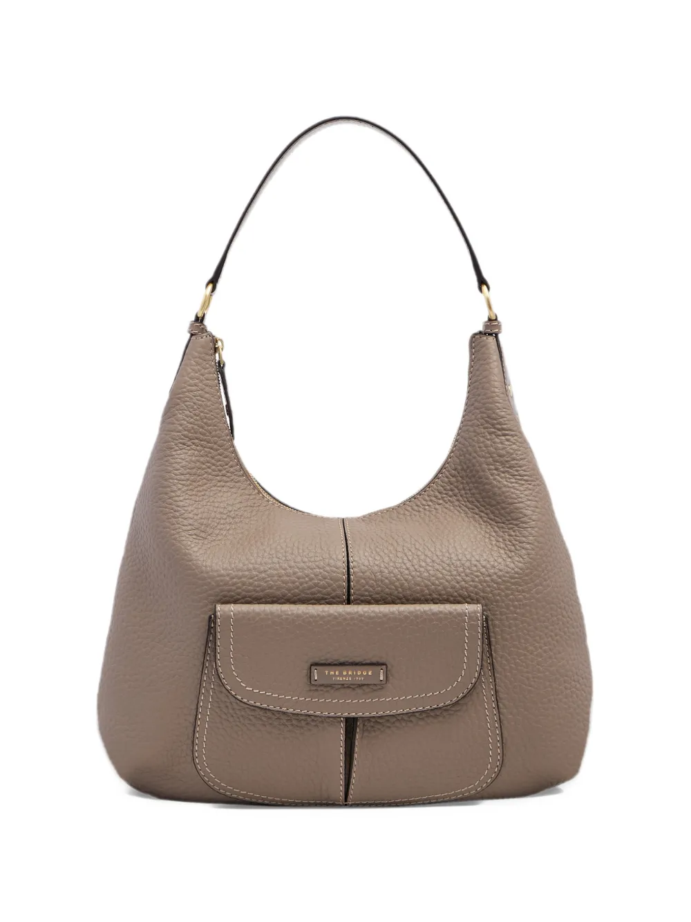 The Bridge Leren schoudertas met voorzak Beige
