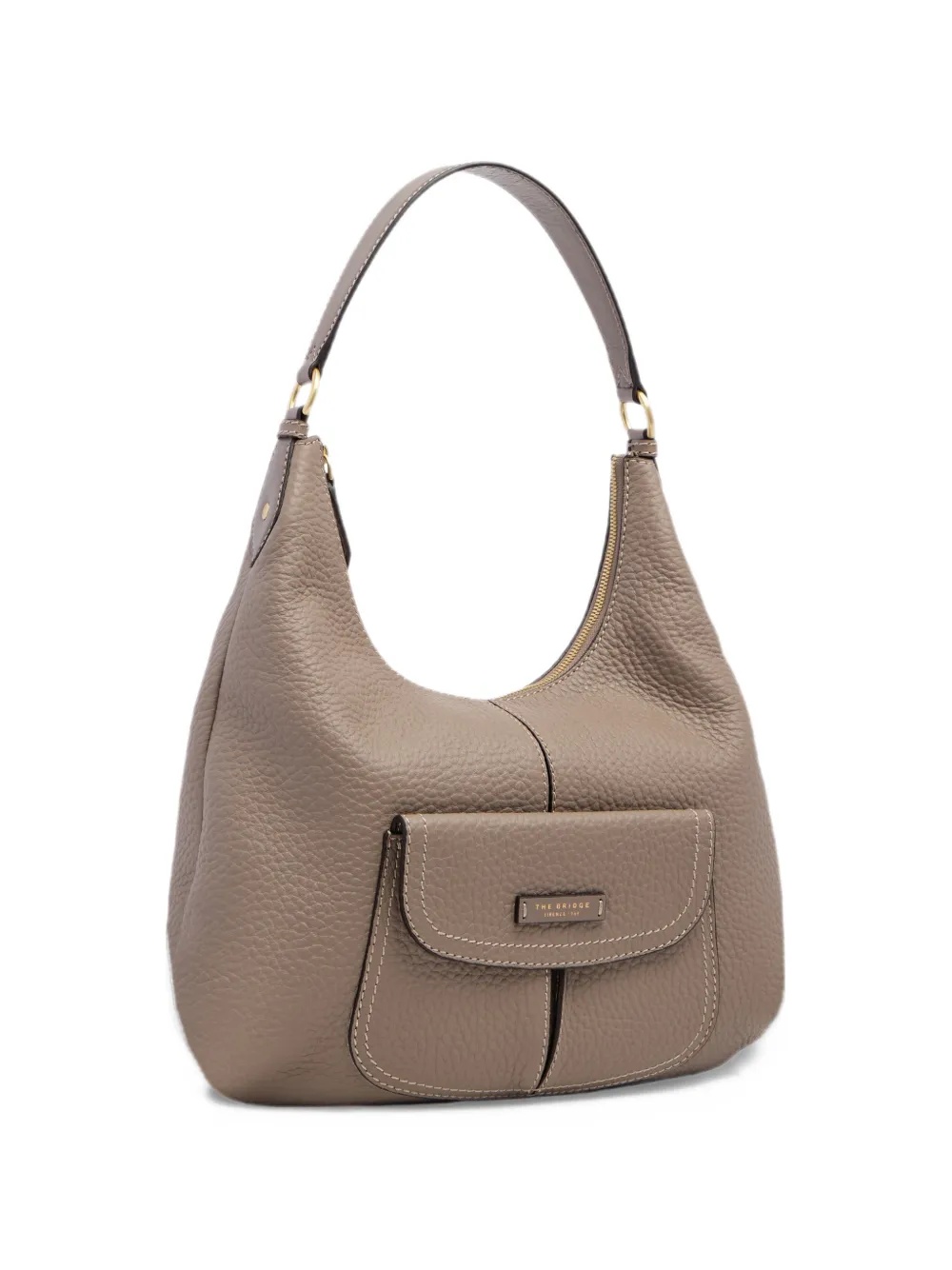 The Bridge Leren schoudertas met voorzak Beige