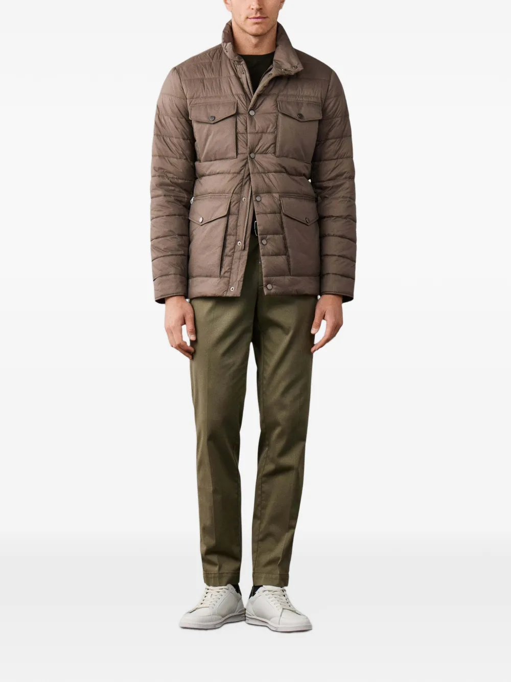 Hackett London Gewatteerd jack met hoge hals Beige