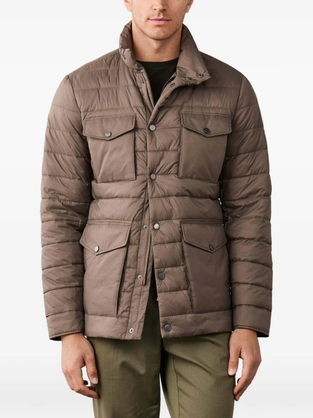 Hackett London Gewatteerd jack met hoge hals Beige