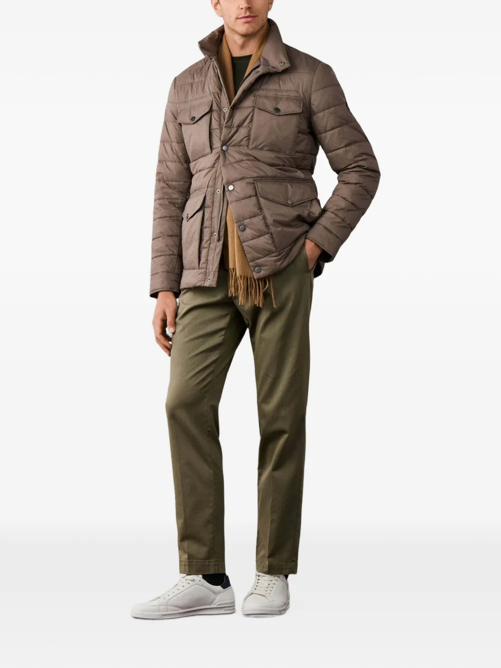 Hackett London Gewatteerd jack met hoge hals Beige