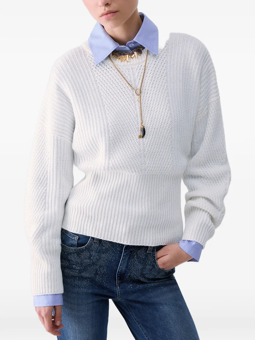 LIU JO wool blend sweater with bow - Bianco