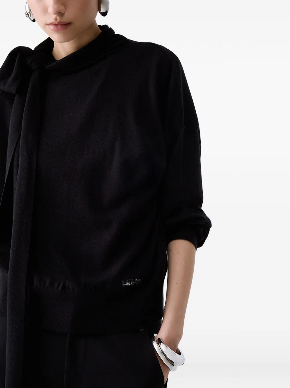 LIU JO Sweater met sjaaldetail en logo Zwart