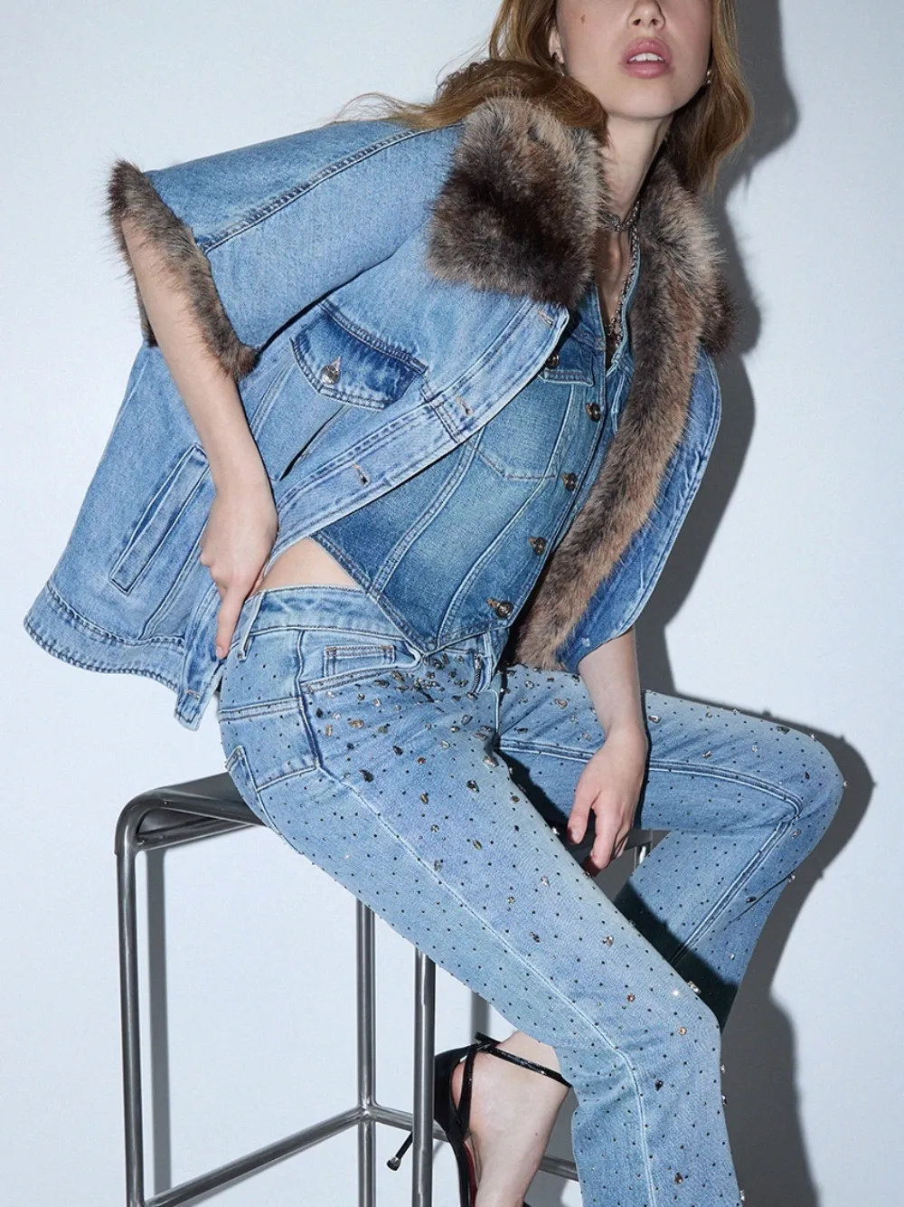 LIU JO Bootcut jeans met stras Blauw