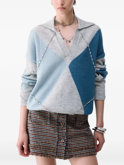 LIU JO argyle polo with jewel embroidery