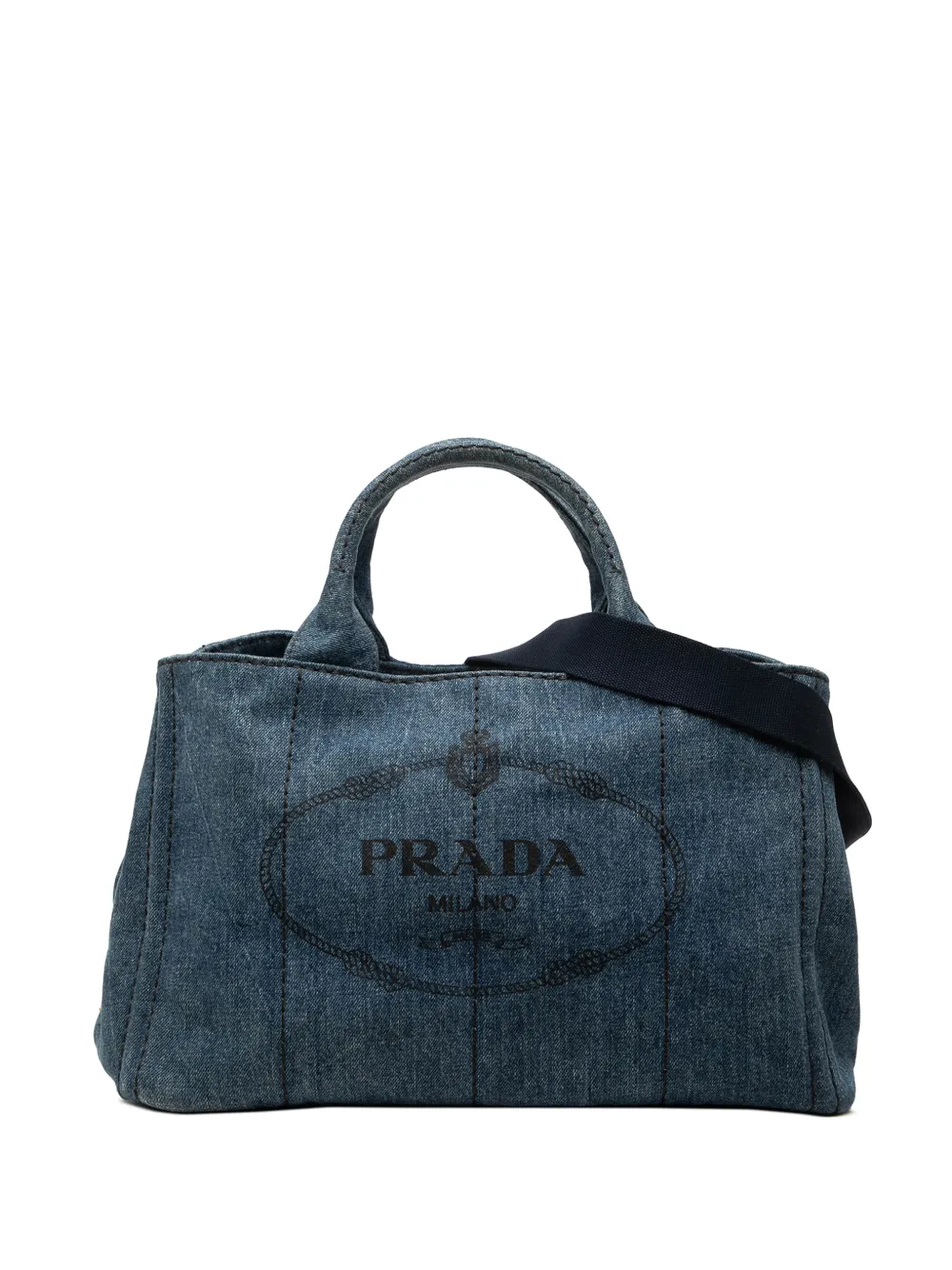 Prada Pre-Owned 2013-2026 Denim Canapa Logo Tote satchel - Blu