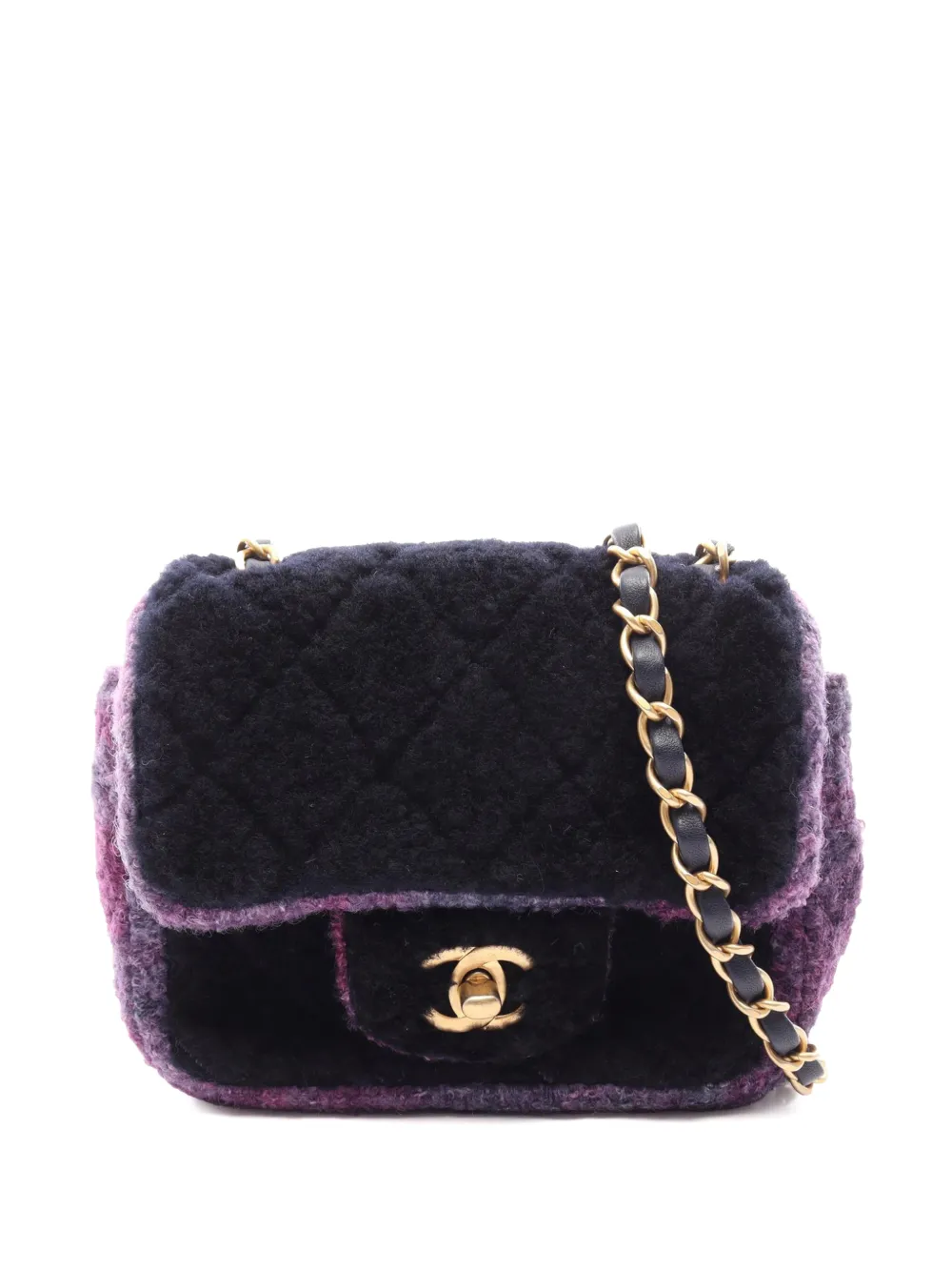 CHANEL Pre-Owned 2020 Mini Square Classic Multicolor Shearling Single Flap crossbody bag - Blu