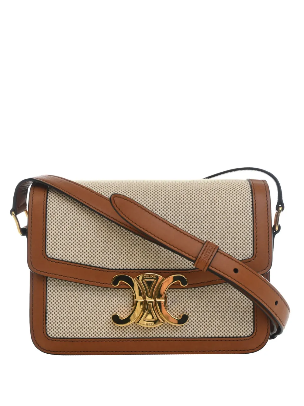 Celine Pre-Owned 2019 Teen Canvas and Calfskin Triomphe crossbody bag - Toni neutri