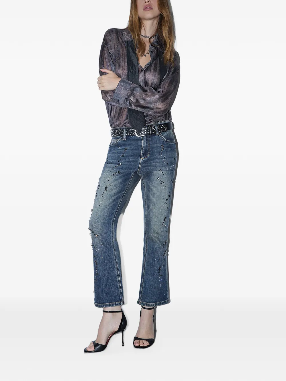 Liu •jo Bootcut Jeans With Rhinestones In 블루