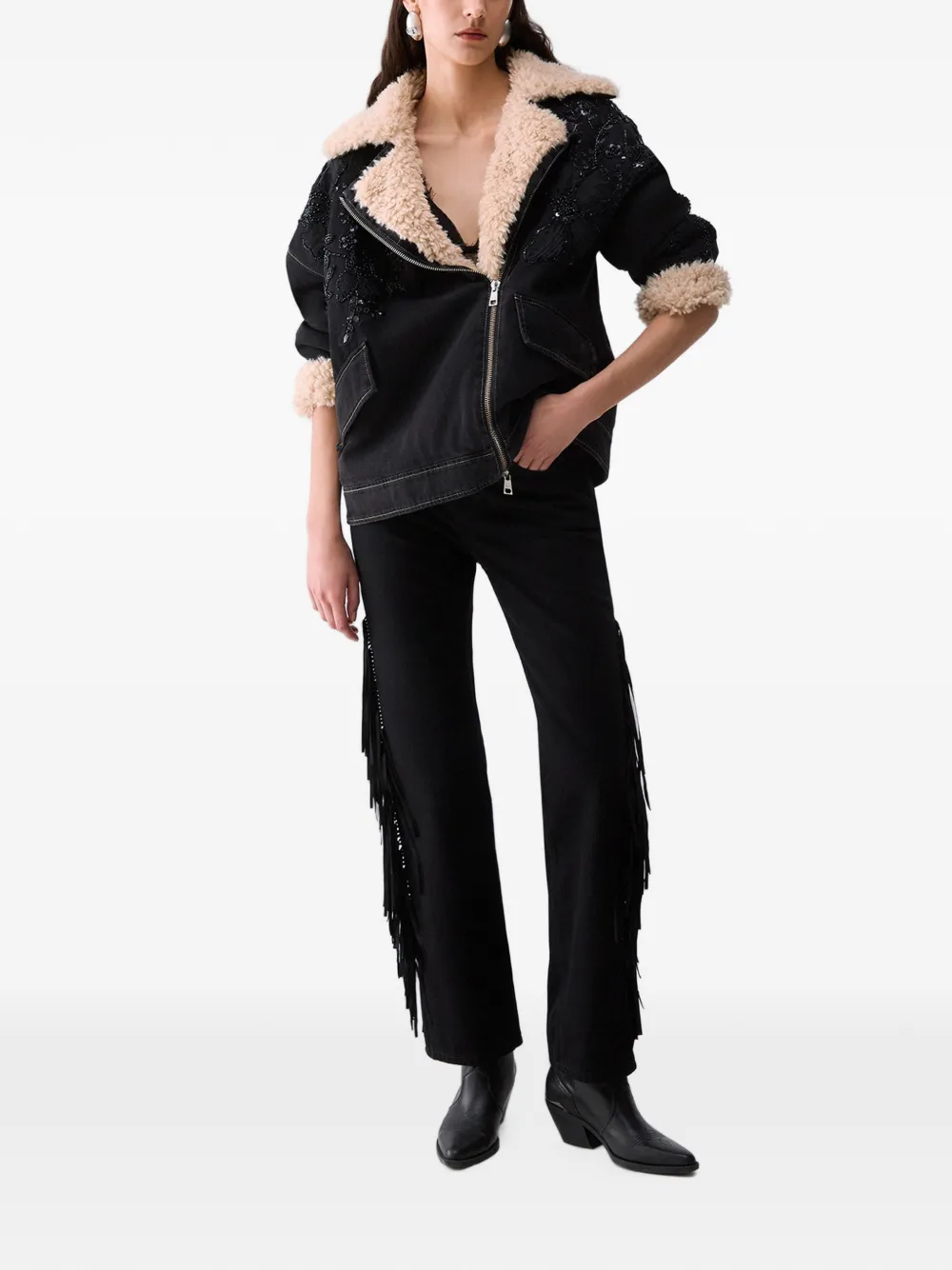 LIU JO Denim jack met teddy inzetstukken Zwart