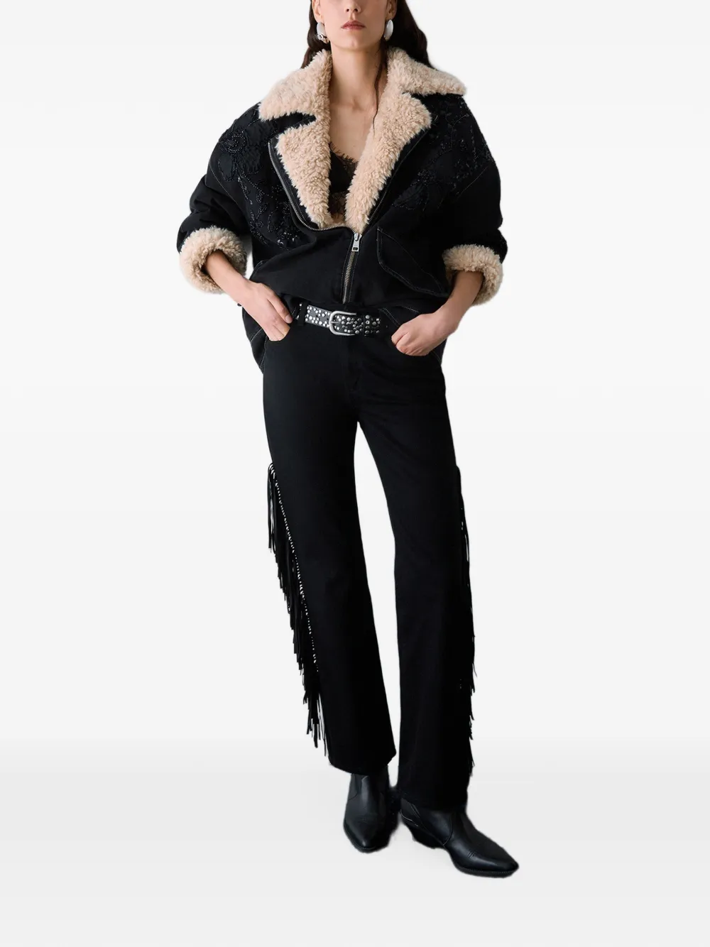 LIU JO Denim jack met teddy inzetstukken Zwart