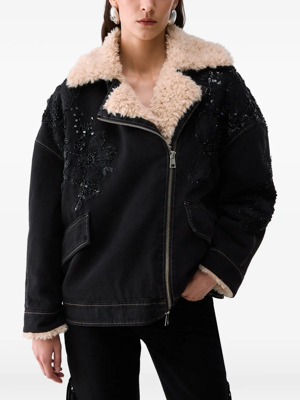 LIU JO Denim jack met teddy inzetstukken Zwart