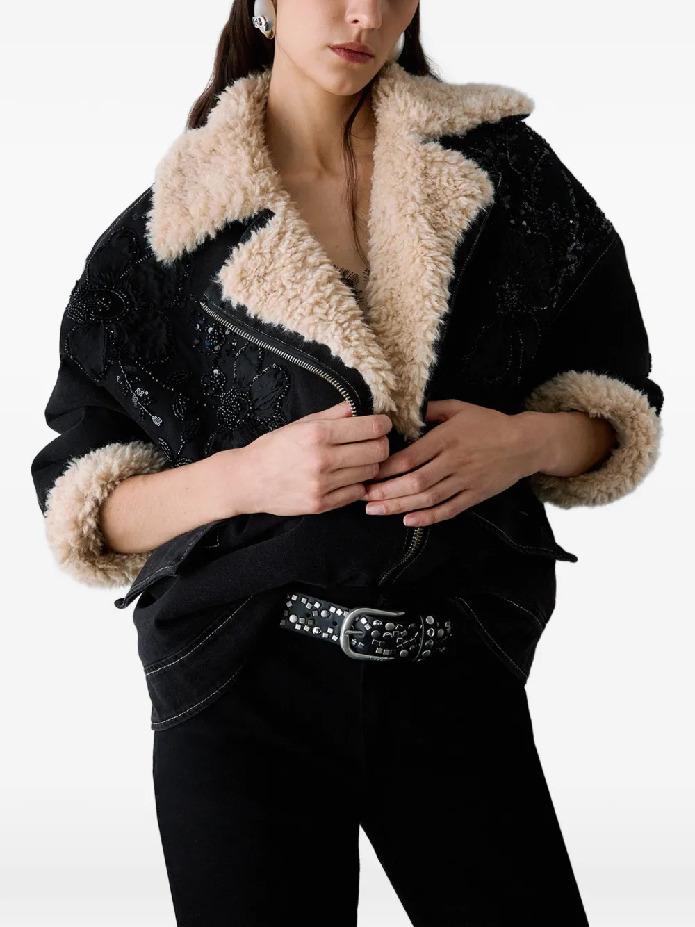 LIU JO Denim jack met teddy inzetstukken Zwart