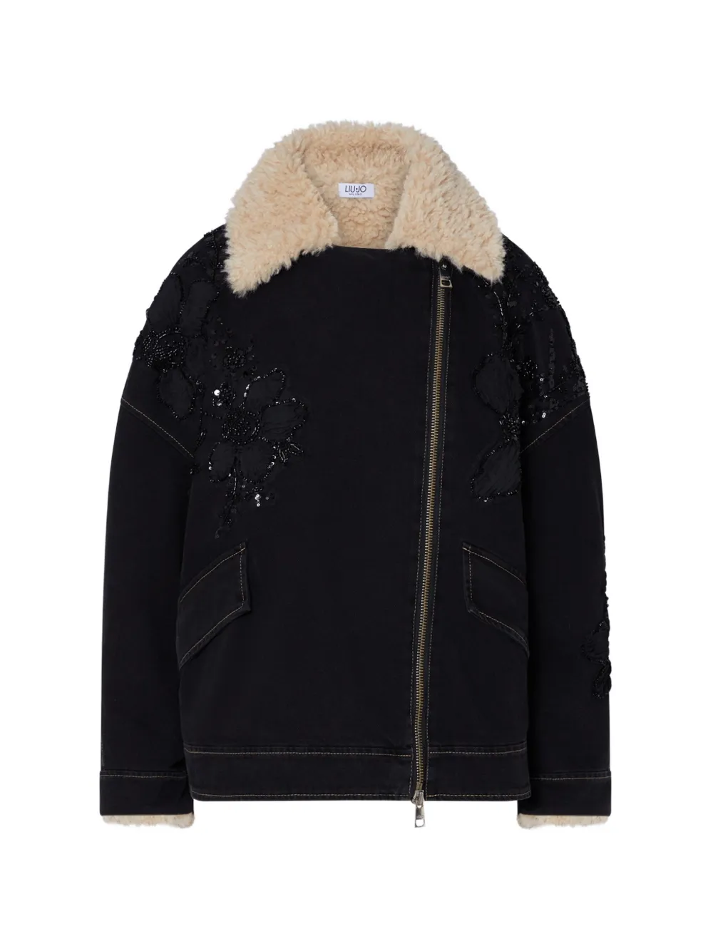 LIU JO denim jacket with teddy inserts - Nero