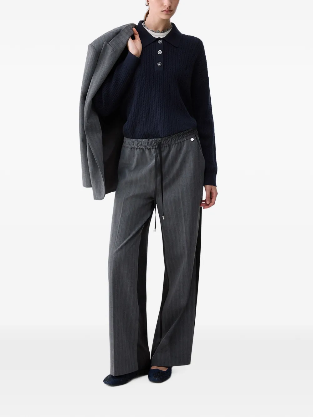 LIU JO Gebreid poloshirt met verfraaide knopen Blauw