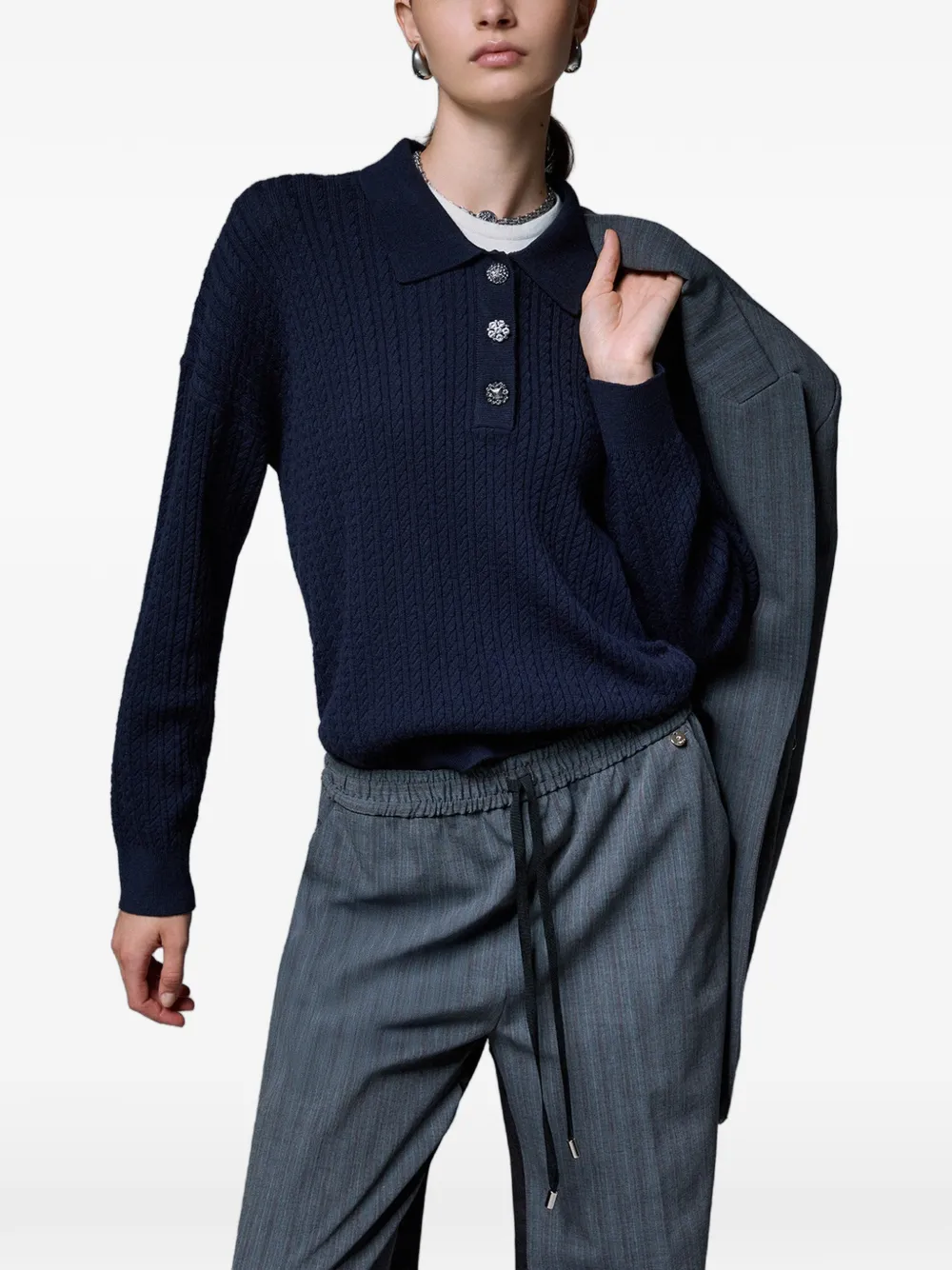 LIU JO Gebreid poloshirt met verfraaide knopen Blauw