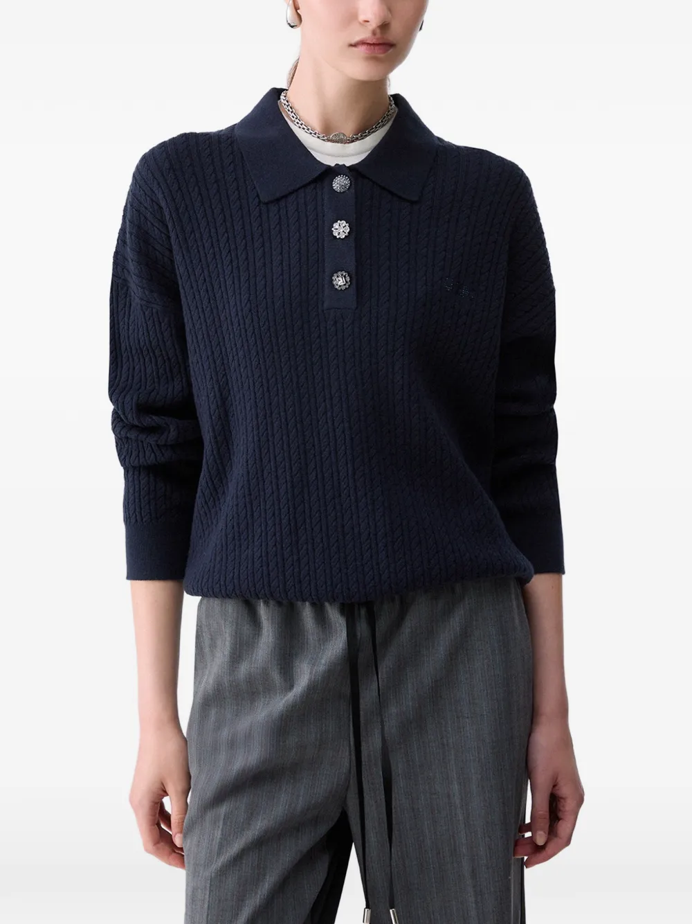 LIU JO Gebreid poloshirt met verfraaide knopen Blauw