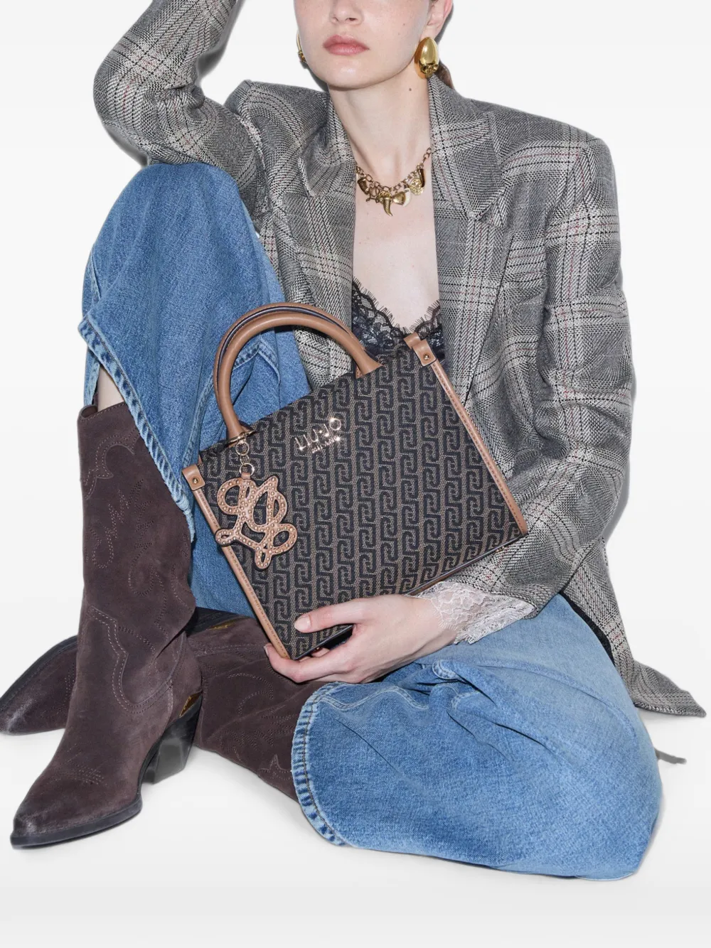 LIU JO small jacquard bag Zwart