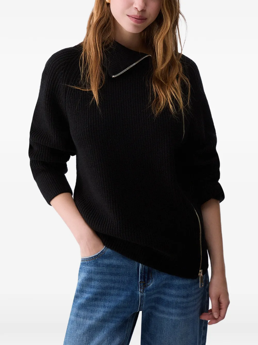 LIU JO wool blend sweater with zip Zwart