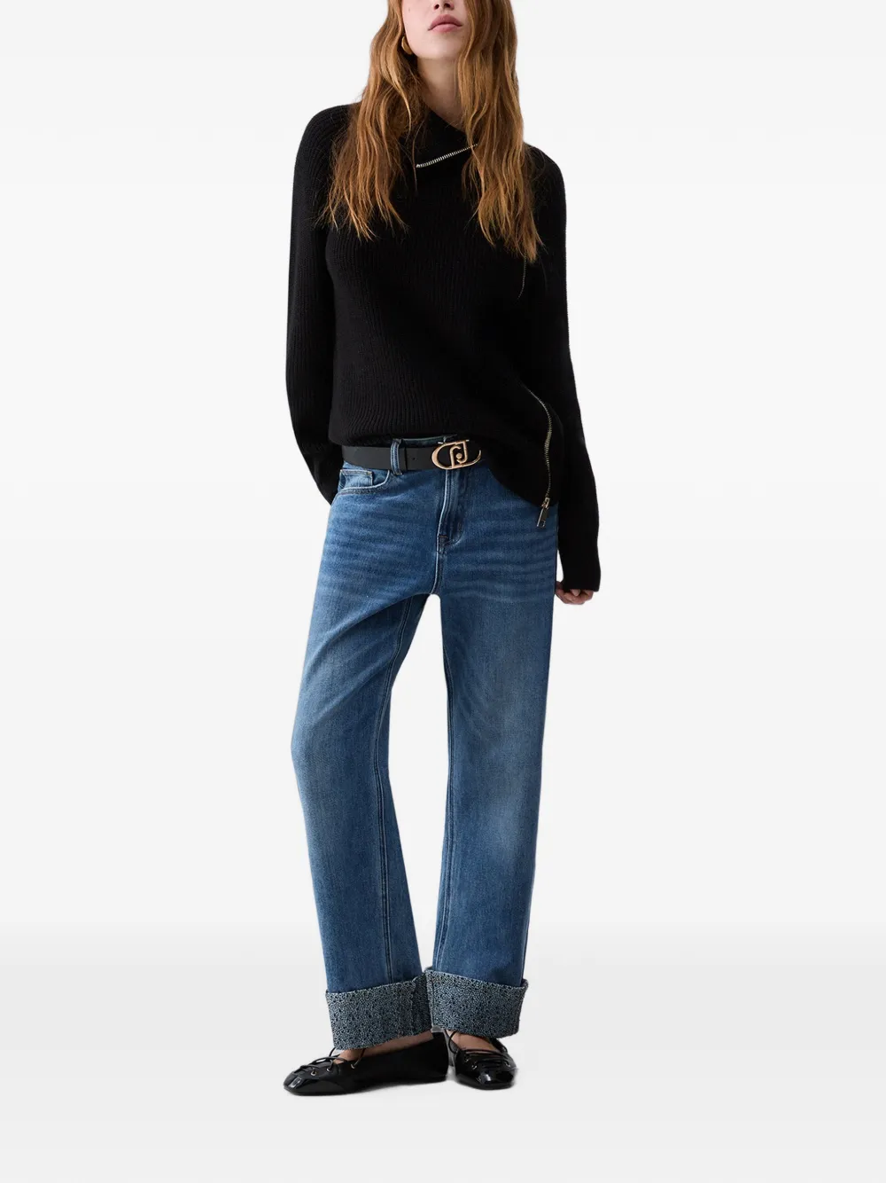 LIU JO wool blend sweater with zip Zwart
