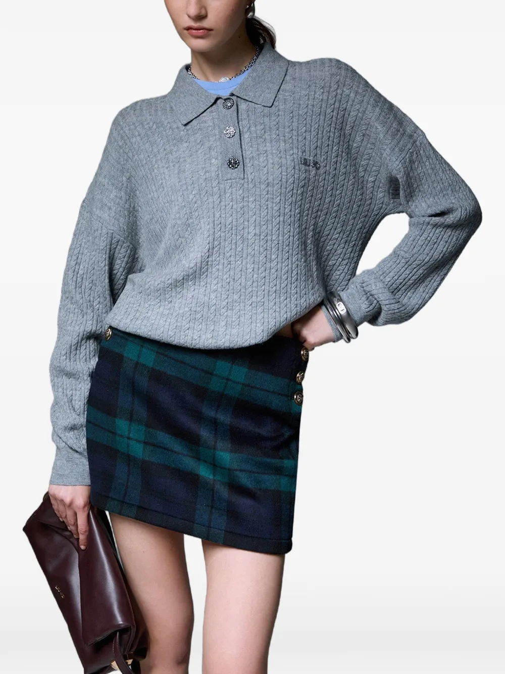 LIU JO Gebreid poloshirt met verfraaide knopen Grijs