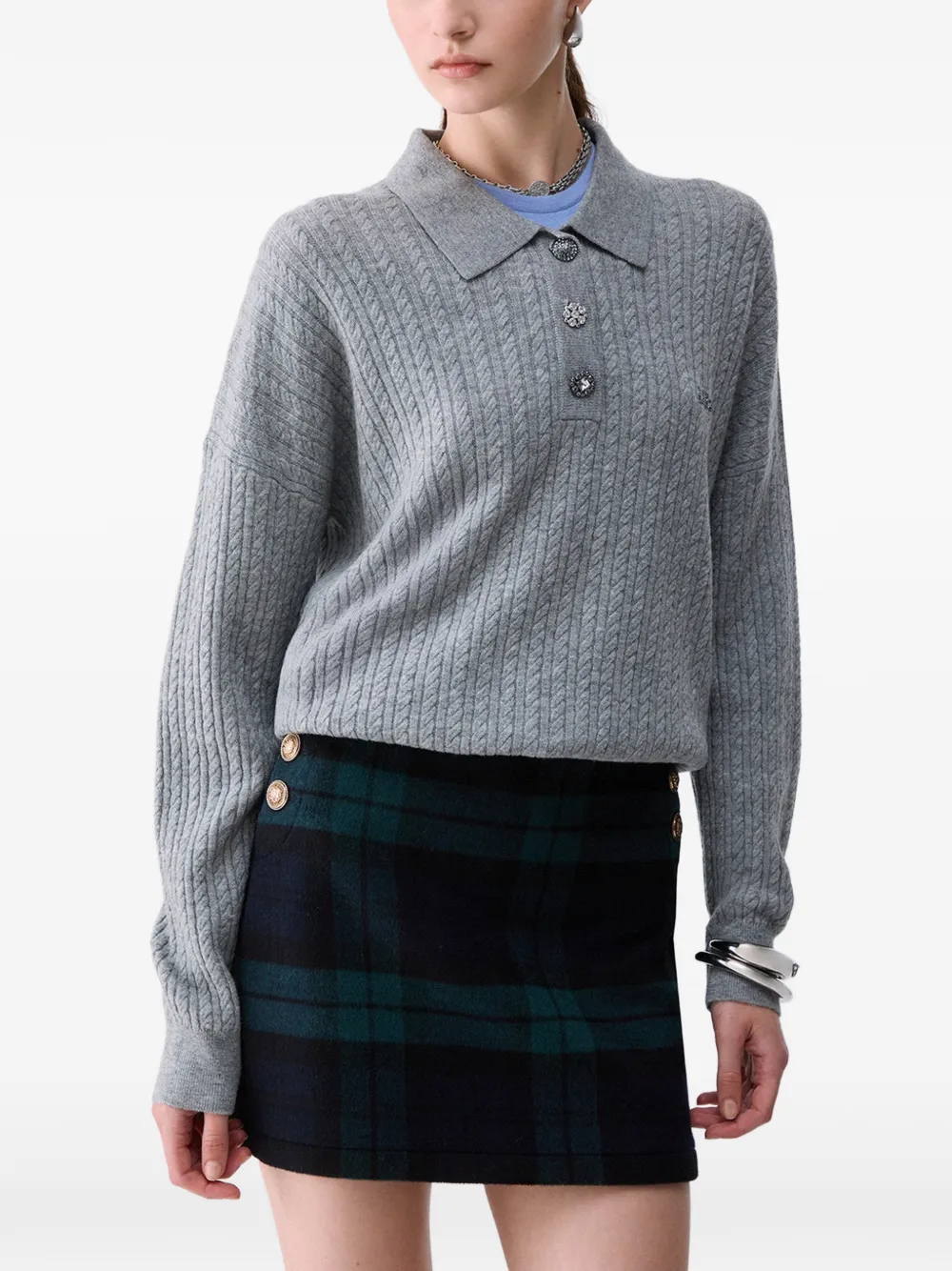 LIU JO Gebreid poloshirt met verfraaide knopen Grijs