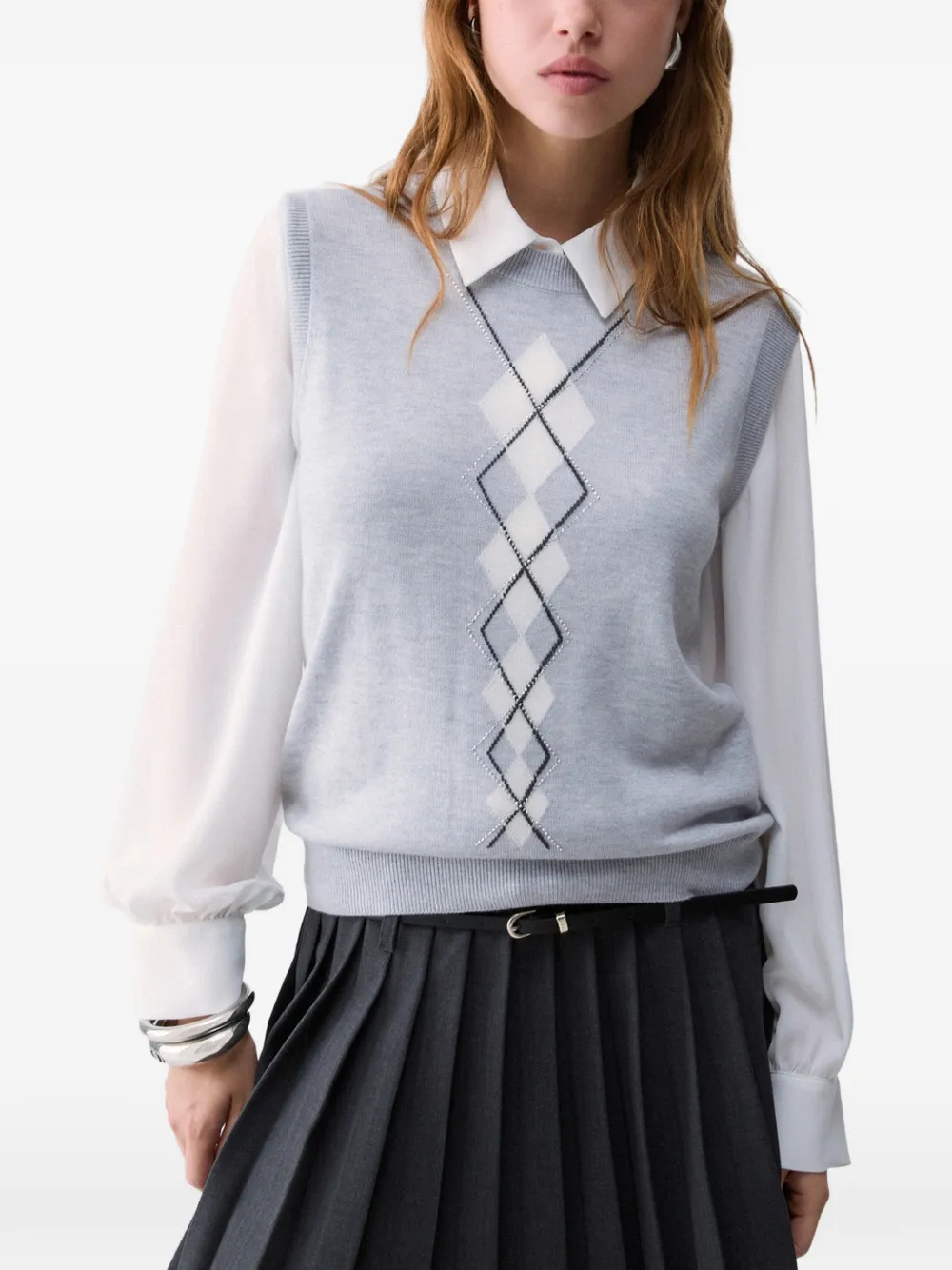 LIU JO wool blend argyle vest - Grigio