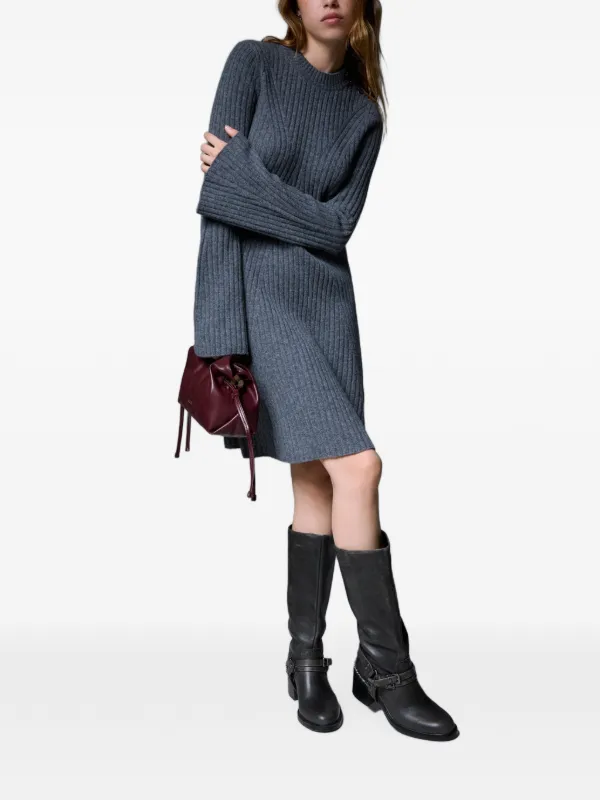 short knitted dresses Liu Jo Dress In Knit, Grey Mélange, XL fs b Block Printed