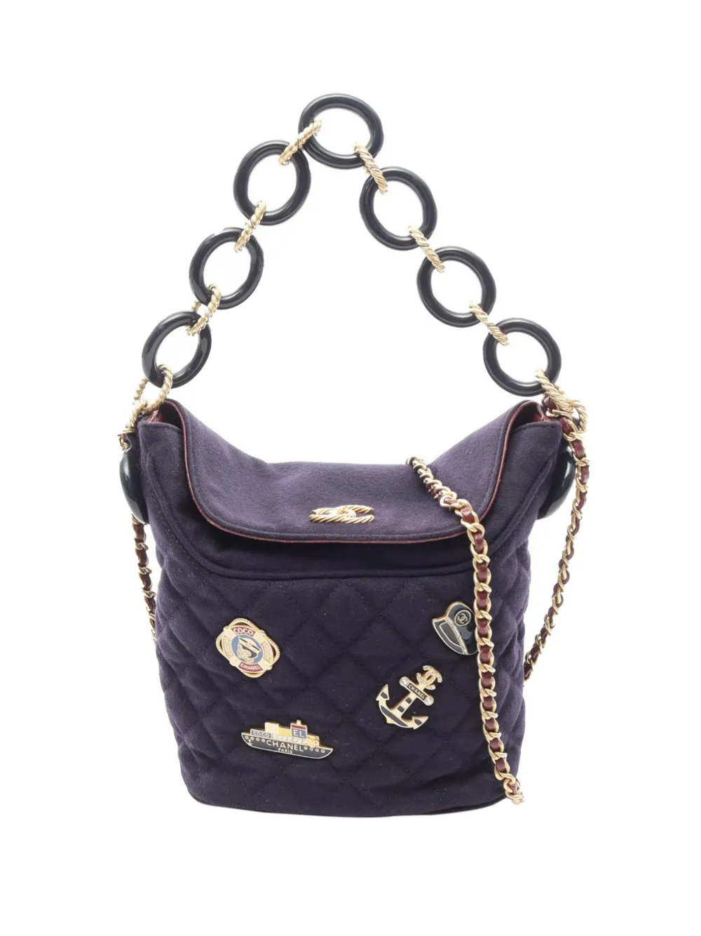 CHANEL Pre-Owned 2018-2019 Paris Hamburg Quilted Wool Coco Sailor Charms bucket bag - Blu