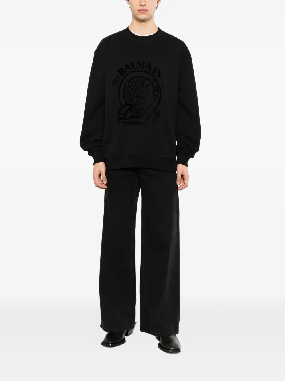 Balmain 1945 gewatteerde sweater met flock-logo Zwart