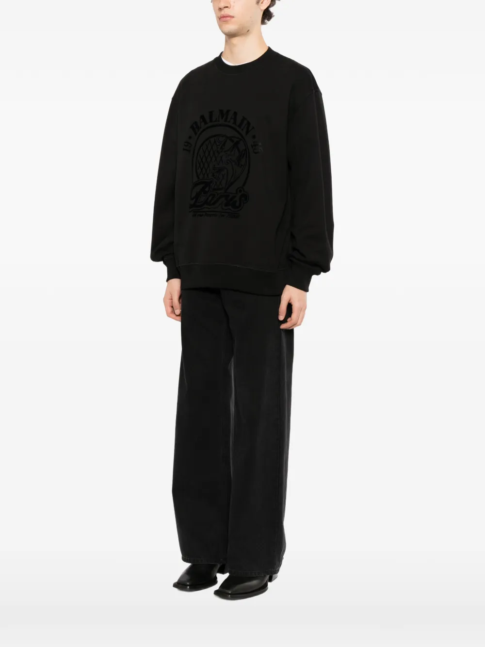 Balmain 1945 gewatteerde sweater met flock-logo Zwart