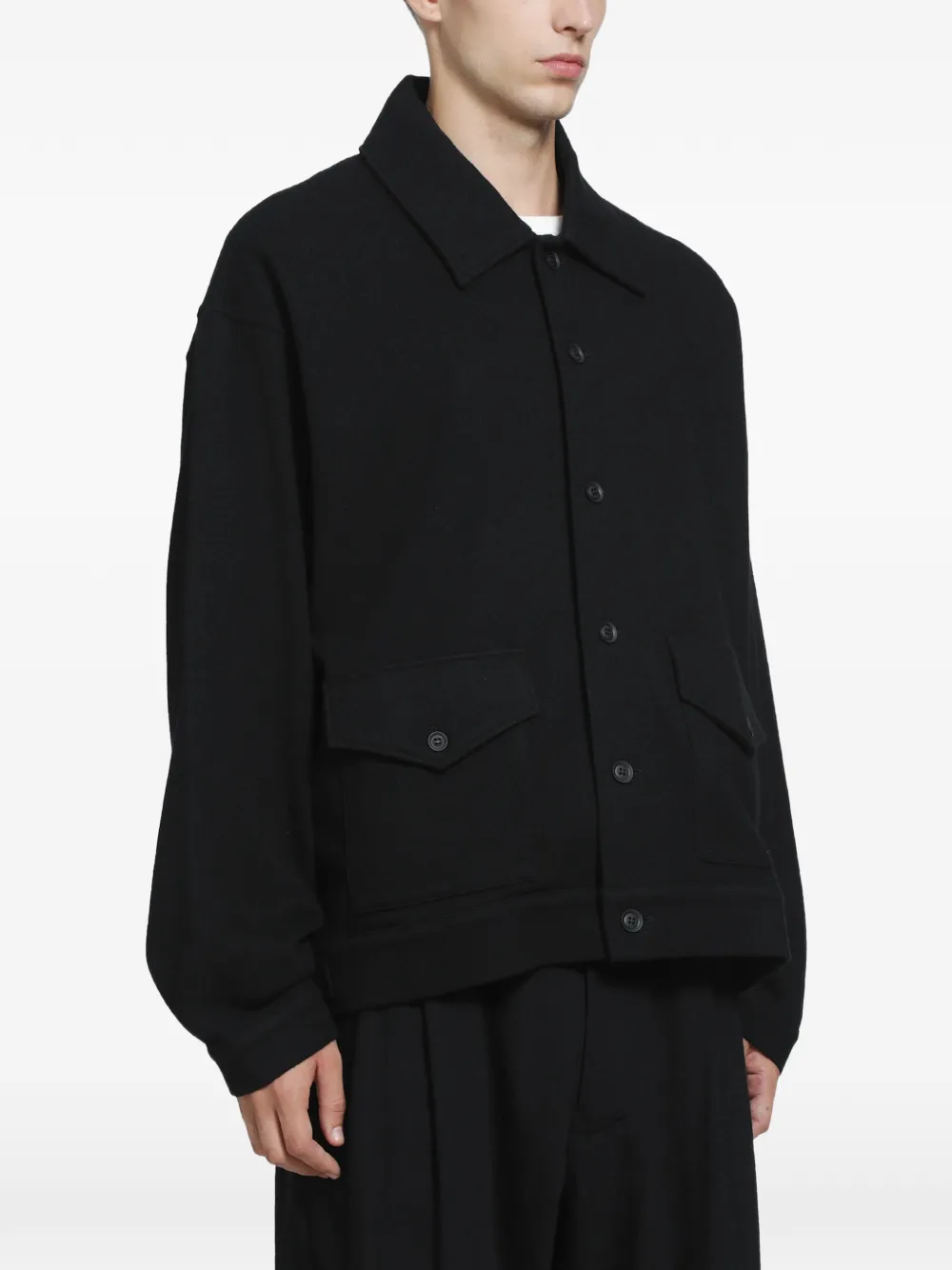 Yohji Yamamoto button-up flap-pocket shirt jacket Zwart
