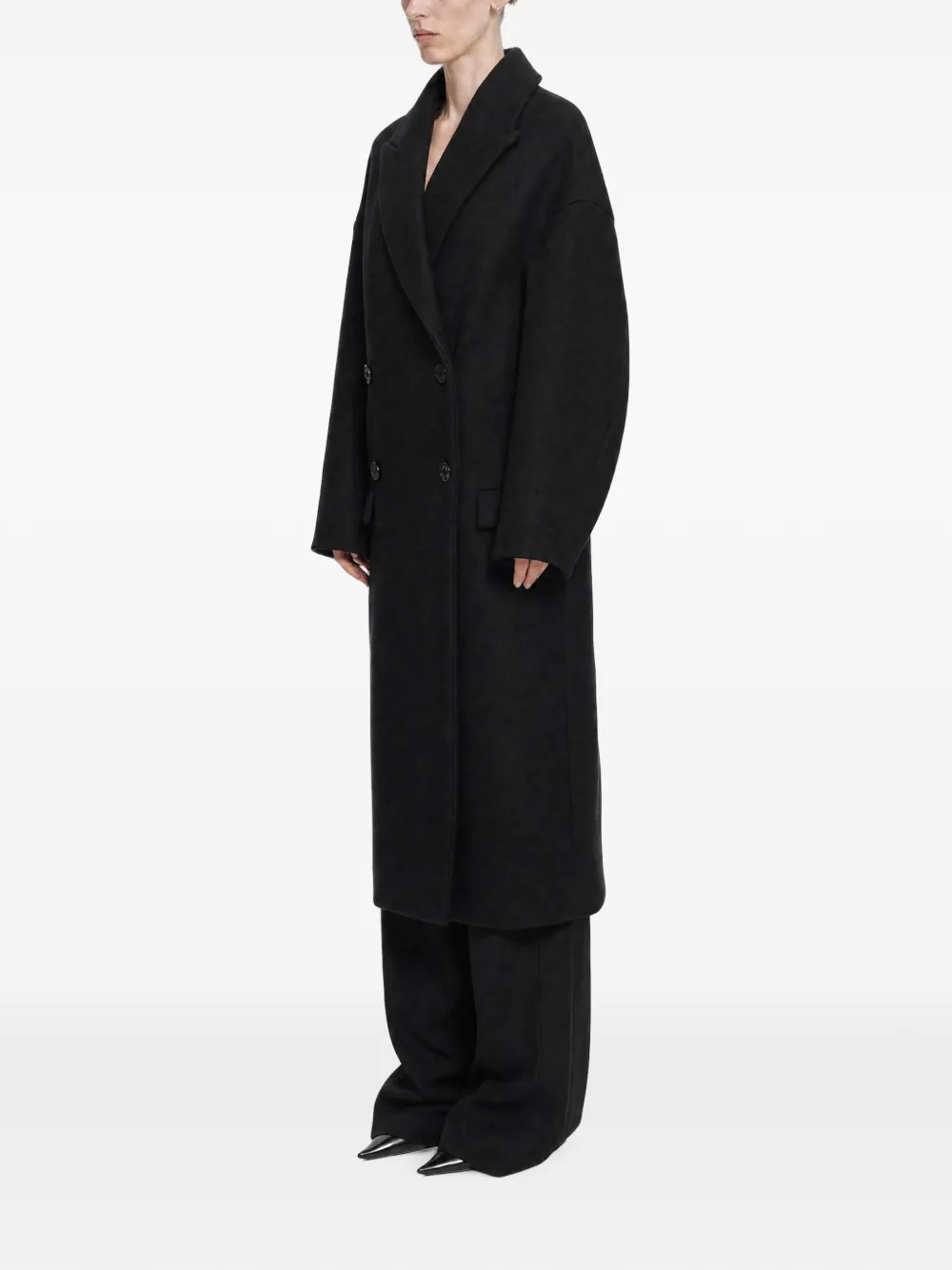 Balenciaga Maxi Stola jas met dubbele rij knopen Zwart