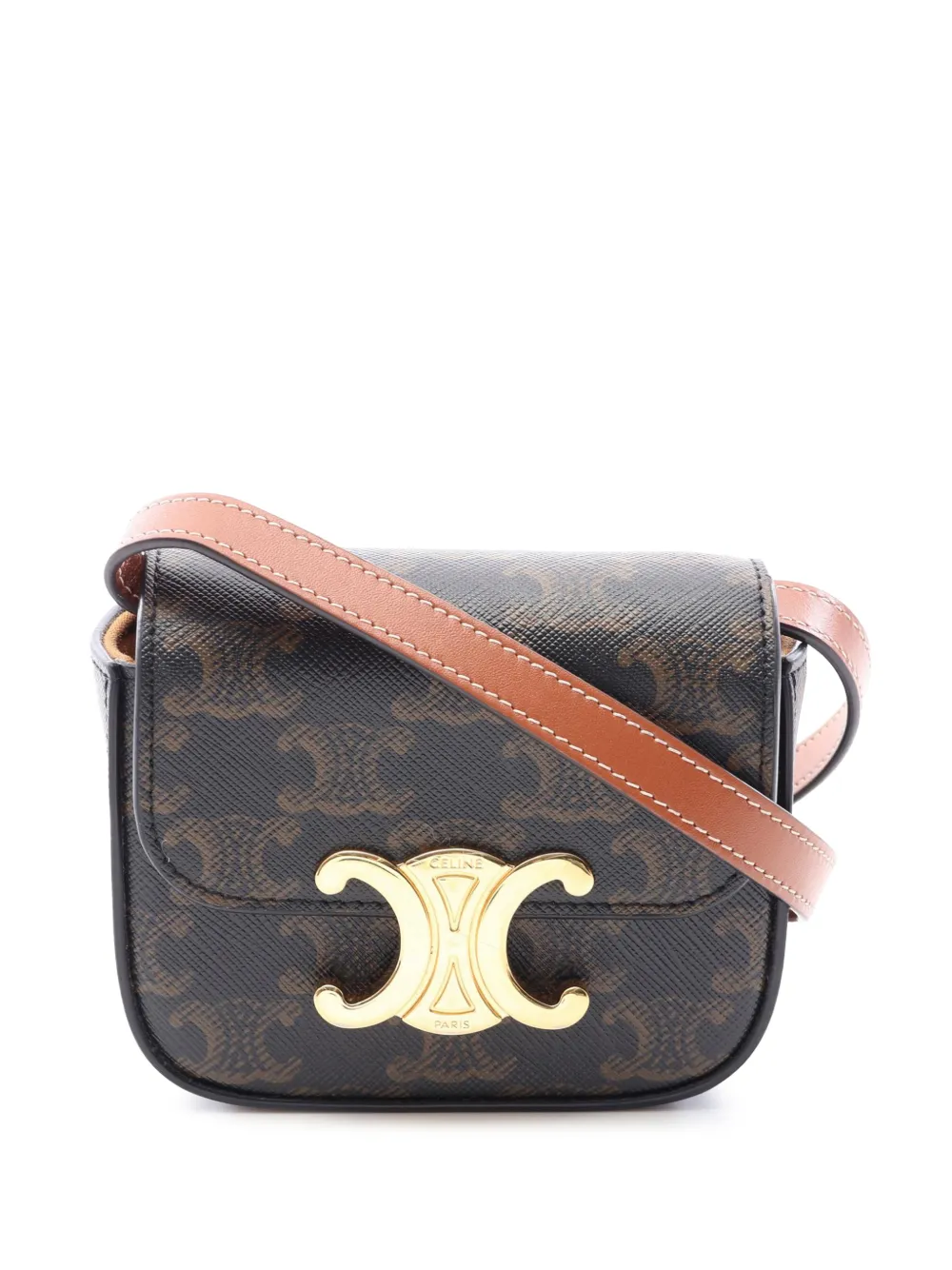 Celine Pre-Owned 2020-2026 Mini Triomphe Coated Canvas Claude crossbody bag - Marrone