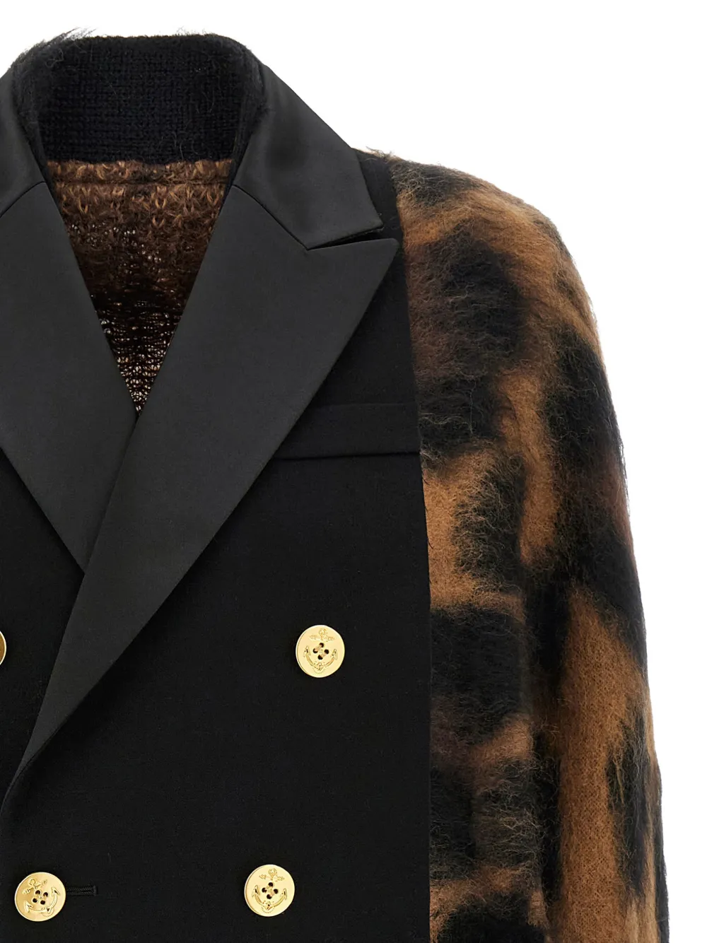 sacai Vest met dubbele rij knopen en luipaardprint Zwart