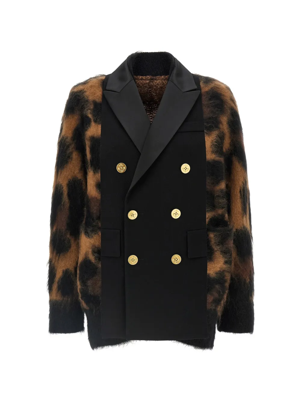 sacai double-breasted leopard-print cardigan
